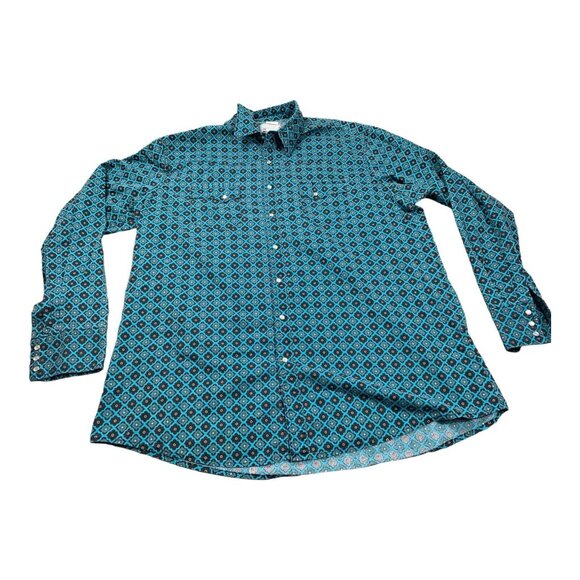 Wrangler Other - Vintage Wrangler Wrancher Pearl Snap Shirt Men 2XT Blue Geometric Western Tall